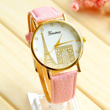 High Quality PU Leather Strap Fashion Casual Watch 2015 New Arrival Eiffel Tower Women Watch Ladies