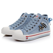 2016 new arrival breathable women casual shoes zipper lace up denim canvas shoes fashion high top