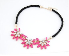  lackingone Hot sale Brand style multi layer Weave Rhinestone Flower water drop necklace jewelry statement