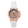 GOOD LUCK Rotational Floral Women Dress Watches Mashali Crystals Leather Wrist watch Quartz Fashion Girl Students