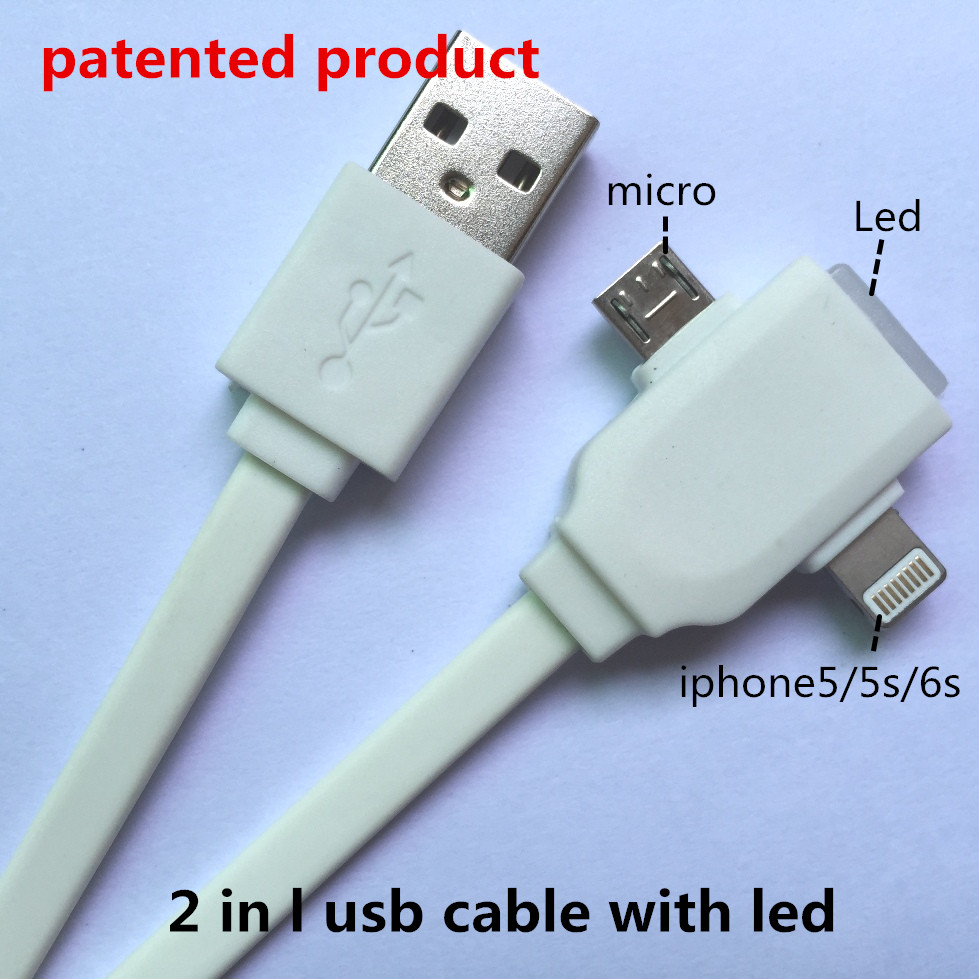2 in 1 usb cable with led Both charging and data sync Applicable to asamsung galaxye