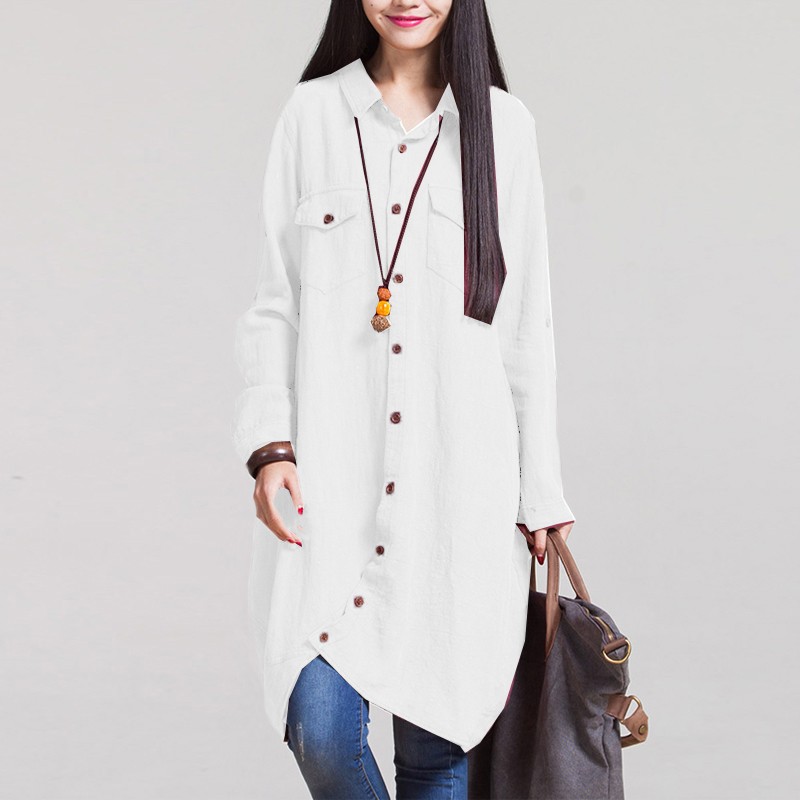ZANZEA Fashion Women Blouses 2018 Autumn Long Sleeve Irregular Hem Cotton Shirts Casual Loose Blusas Tops Plus Size S-5XL aeProduct.getSubject()