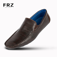 FRZ Brand NEW Fashion Men Flats Shoes Hand Made Action Leather Breathable Slip-on Mocassins Men Loafers Brown Big Size CE86813BU