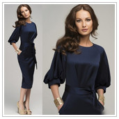 2015-new-summer-style-women-midi-dresses-casual-solid-blue-o-neck-brief-half-sleeve-office