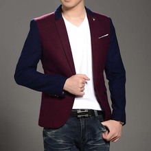 Brand New 2015 Fashion Wine Red Stylish Slim Fit Men s Casual Suit Jacket Male Formal