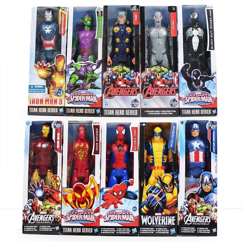 30cm Super Heroes The Avengers Iron Man Spider Man Captain American Wolverine Thor Action Figure Toy PVC Model Doll With Box