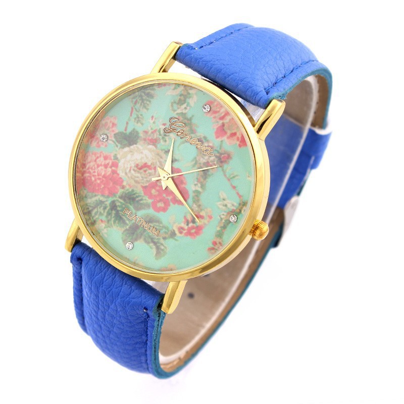 2015 New Geneva Flowers Pattern Women Watch Casual Luxury Watches Quartz Watch Relogio Relojes Ladies Watches Clock Hours