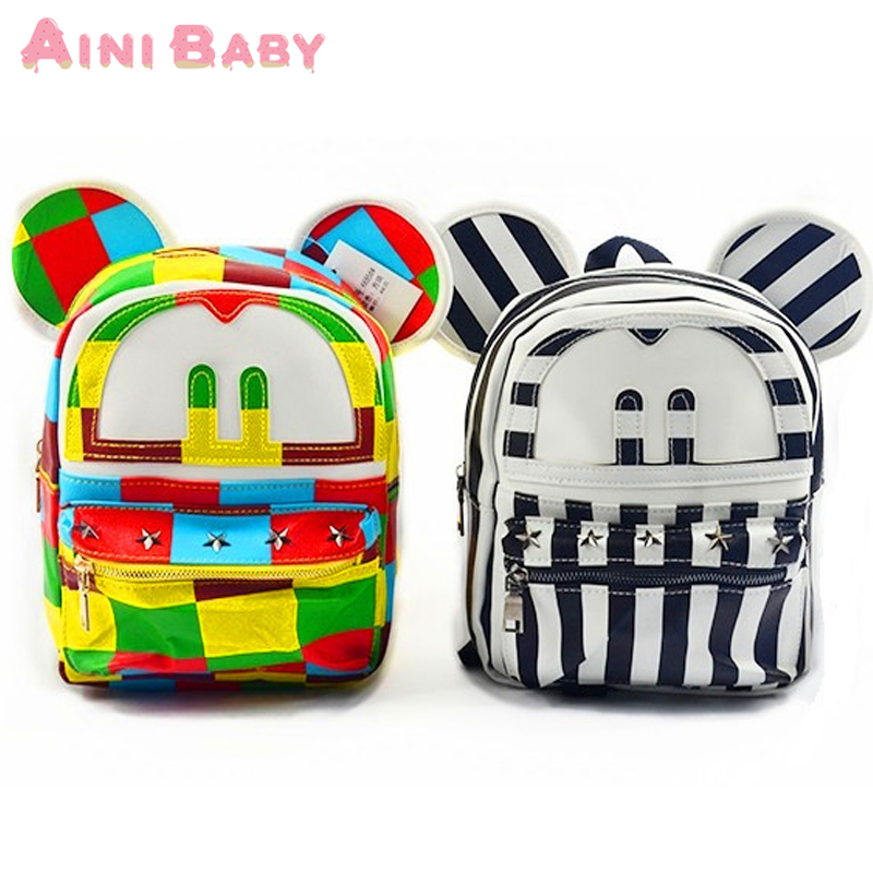 Cool! New 2015 Mickey Color Stripes Kid Bag Backpa...