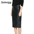 SETWIGG High Quality PU Leather Pencil Skirts Empire Waist Zipper Spring Black Faux Synthetic Leather Bodycon