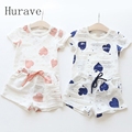 Hurave 2pc Casual Kids Clothing Baby Girls Clothes Sets Summer Heart Printed Girl Tops Shirts Shorts