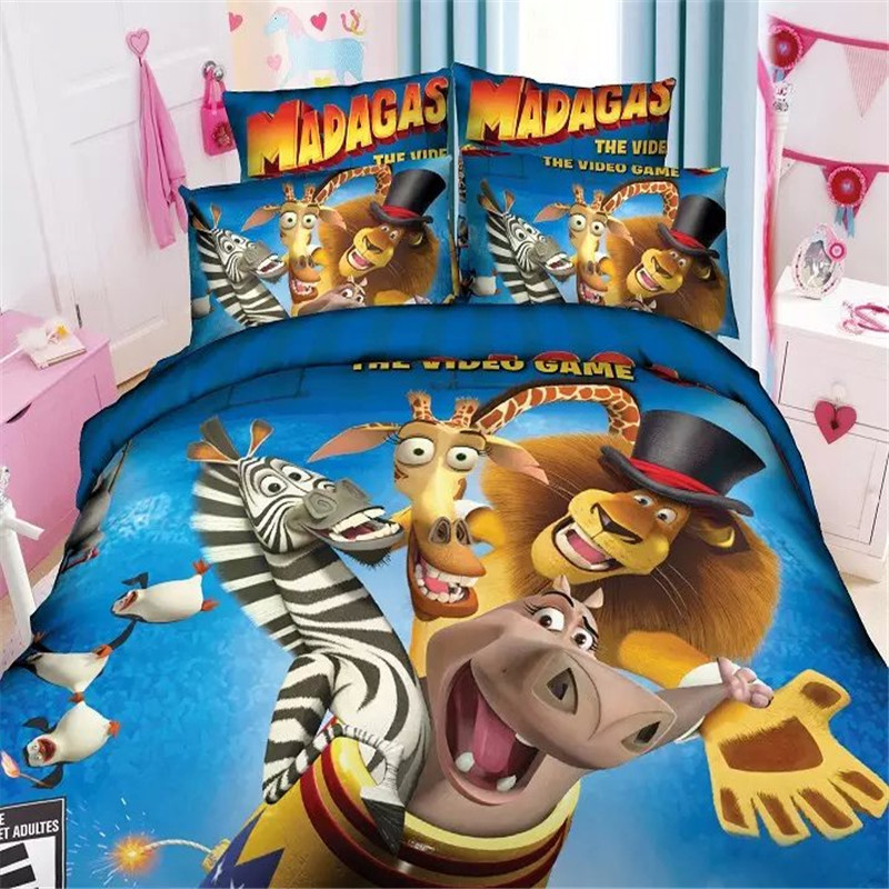 popular madagascar kids gift twin/single size bedding set of duvet cover bed sheet pillow case 2/3pcs kit