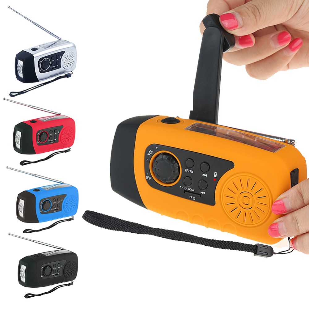 Emergency Solar Hand Crank FM Radio, MP3 Player, Flashlight, Smart Cell Phone Charger with USB Cable Emergency Solar Hand Crank FM Radio, MP3 Player, Flashlight, Smart Cell Phone Charger with USB Cable