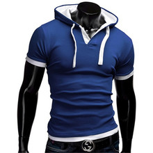 Men Hooded Polo Shirt 2016 Slim Fit Short Sleeve Polo Shirt Homme Hat Causal Polo Shirt Boys M-XXL CD0045