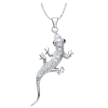 Fashion CZ Micro Pave Cute Gecko Long Silver Jewlery Pendant Necklace for Women Love Gifts Party Accessories 2015 Ulove N1012