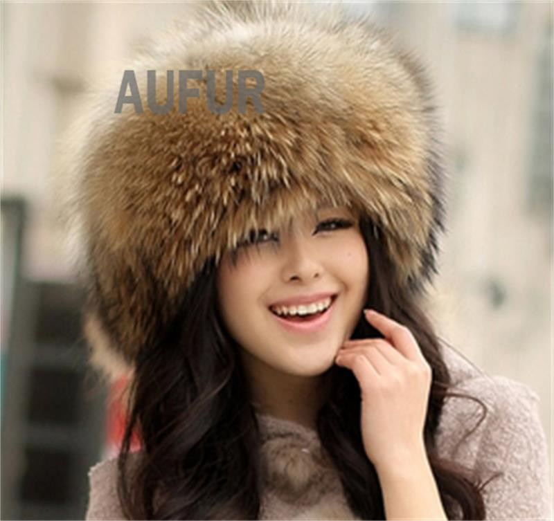 Classic Womens Real 100% Fox Fur Hat Ladies Winter Warm Genuine Raccoon Fur Hat Casual Cap LX00009-1