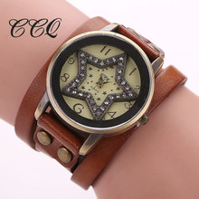 Vintage Cow Leather Star Bracelet Watch Antique Women Rhinestone Wrist Watch Casual Quartz Watch Relogio Feminino 1756