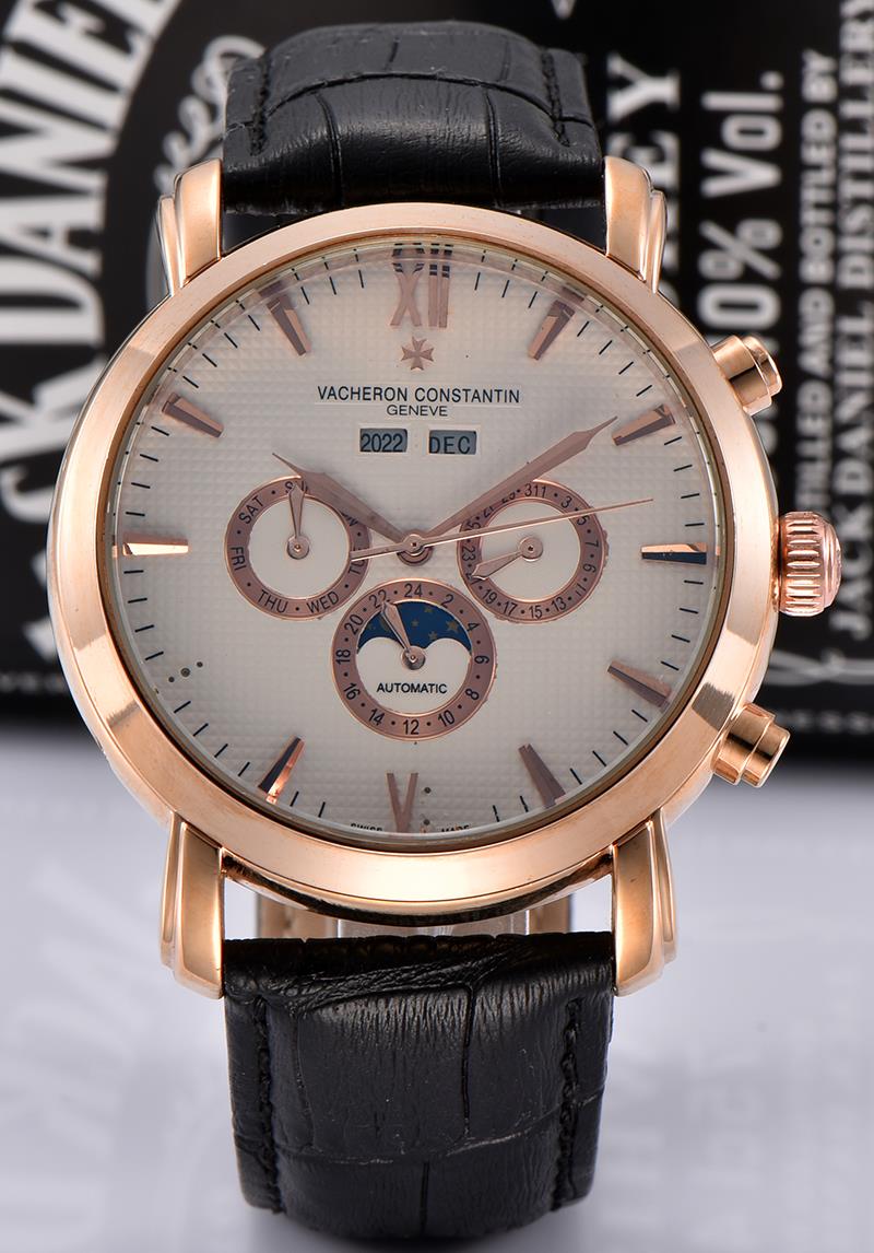 Black Leather Mechanical Men s Stainless Steel VC Automatic Movement Watch mens Self wind Watches Wristwatches