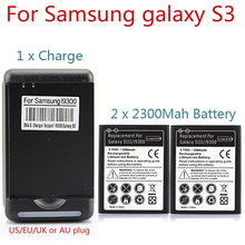 Free Shipping 2x 2300mah battery For Samsung Galaxy S3 i9300 Battery High Quality + Charger for S3 L710 i747 i535 R530 Hot