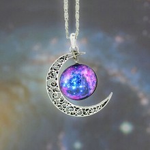  0 41 1pcs Brand Fashion Jewelry Choker Necklace Glass Galaxy Lovely Pendant Silver Chain Moon