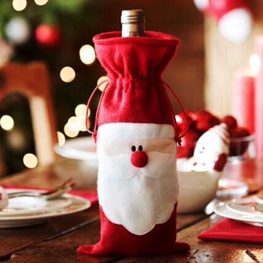 Red Wine Bottle Cover Bags Christmas Dinner Table Decoration Home