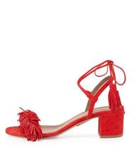 Free shipping 2016 new aquazzura red/beige/black genuine suede thick heels women sandals party shoes heel high 8cm or 10cm