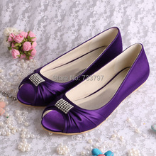 (20 Colors) Wholesale & Retail Classic Purple Open Toe Flat Satin Shoes Women’s Wedding Flats