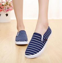 Women Stylish Casual New 2016 HOT Sale Spring Summer Classical Cloth Striped Design Breathable Fashion Flat Round Toe shoes L020
