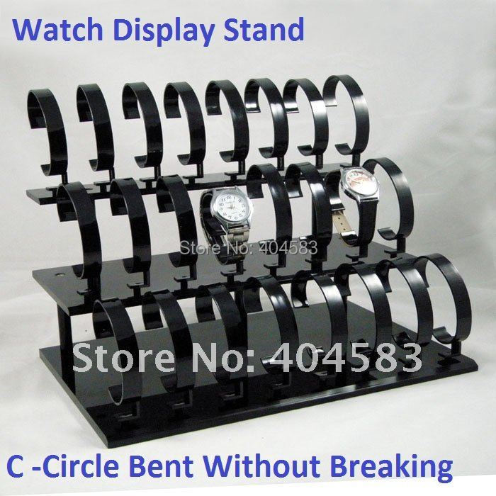 Black Acrylic Shop fixtures Organizer Countertop Showcases Shelf Holder 24-grid Watch Rack Watches Display Stand