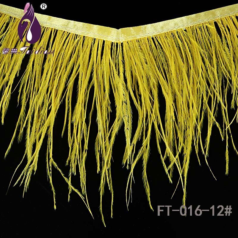 12# yellow Available Ostrich Feather Trimming Length Fringe Trim Handmade Black Plumas Ribbon for Sewing Crafts