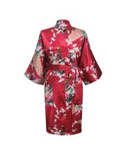 2014 Fashion Trends Burgundy Women’s Silk Sleepwear Soft Lounge Bathrobe Night Gown Free Shipping Size S M L XL XXL XXXL