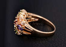 Luxury 18K Rose Gold Plated Colorful AAA Austrian Zircon Crystal Mona Lisa Ring For Women Birthday