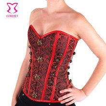 Steampunk Corset Steel Boned Overbust Corselet Floral Pattern Burlesque Bustier Waist Training Corsets Women Gothic Clothing