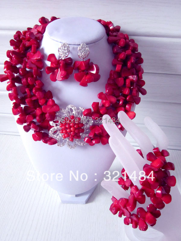 Nigerian African Wedding Beads Jewelry Set Pink Coral Beads Jewelry Set Necklace Bracelet and Clip Earrings CJS-256