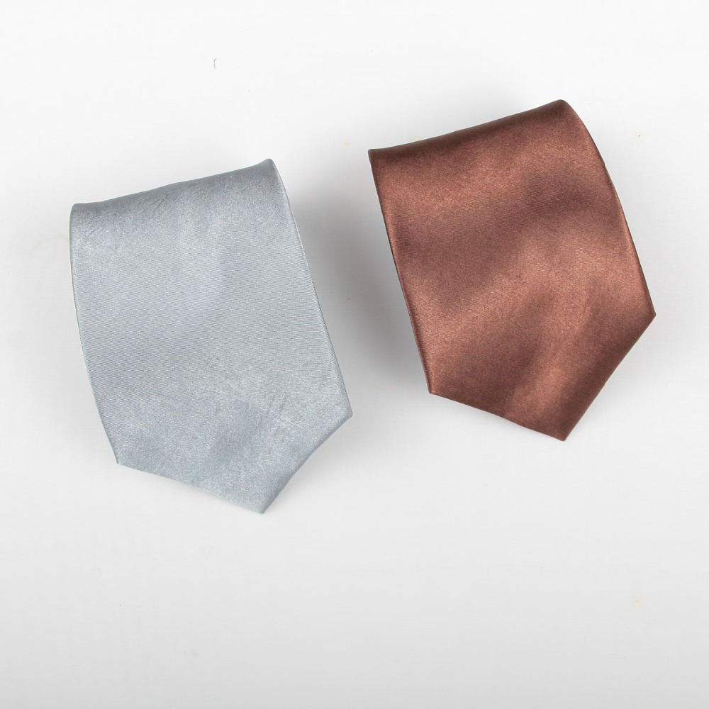 FREE SHIPPING Men Fashion casual style 10cm 100 polyester pure color silver brown stain silk feel