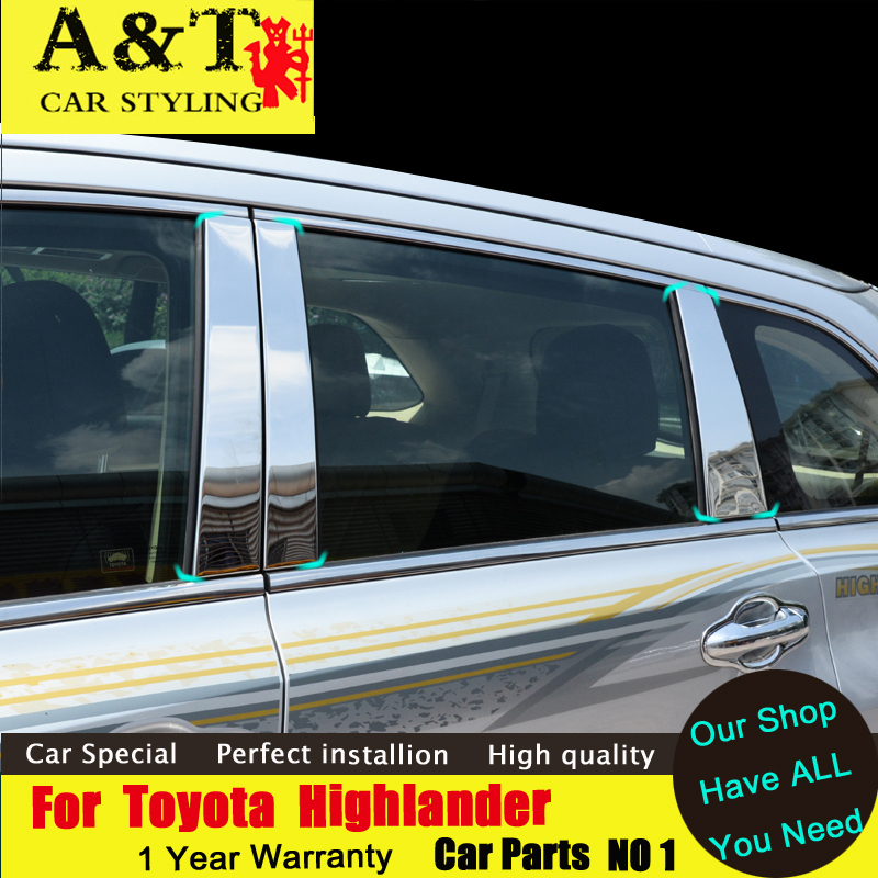 A&T car styling For Toyota Highlander window pillar trim 2015 kluger stainless steel decorative stickers sequins column