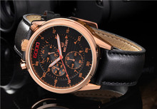 Real MEGIR Luxury Leather Strap Analog Men Watches Quartz Watch Water Resistant Chronograph 6 Hand 24