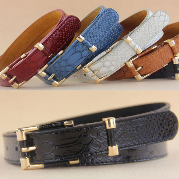 Stylish Female Geniue leather real belt crocodile grain waist belt for Lady trend all-match cowskin belt