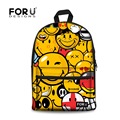 2016 Pretty Style Women Canvas Backpacks Smiley Emoji Face Printing School Bag For Teenagers Girls Shoulder