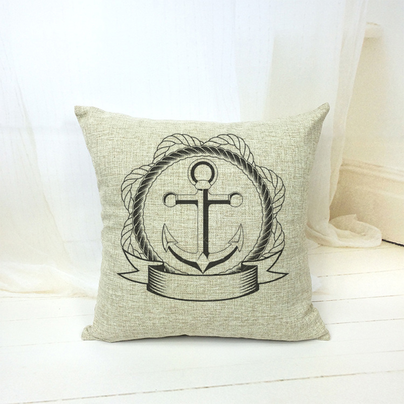 18 X 18 Inch Cotton Linen Black White Anchor Decorative Throw Pillows Home Decor Cushion Coussin ...