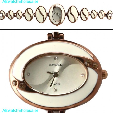 FW657B New Brown Band Elliptic Brown Watchcase Silver Dial Ladies Bracelet Watch