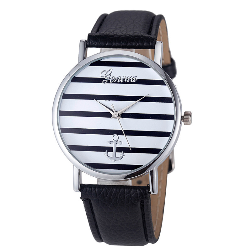 4Color Fashion Casual Women s Geneva Striped Anchor Analog Leather Quartz Wrist Watch Watches relogio feminino