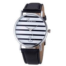 4Color Fashion Casual Women’s Geneva Striped Anchor Analog Leather Quartz Wrist Watch Watches relogio feminino
