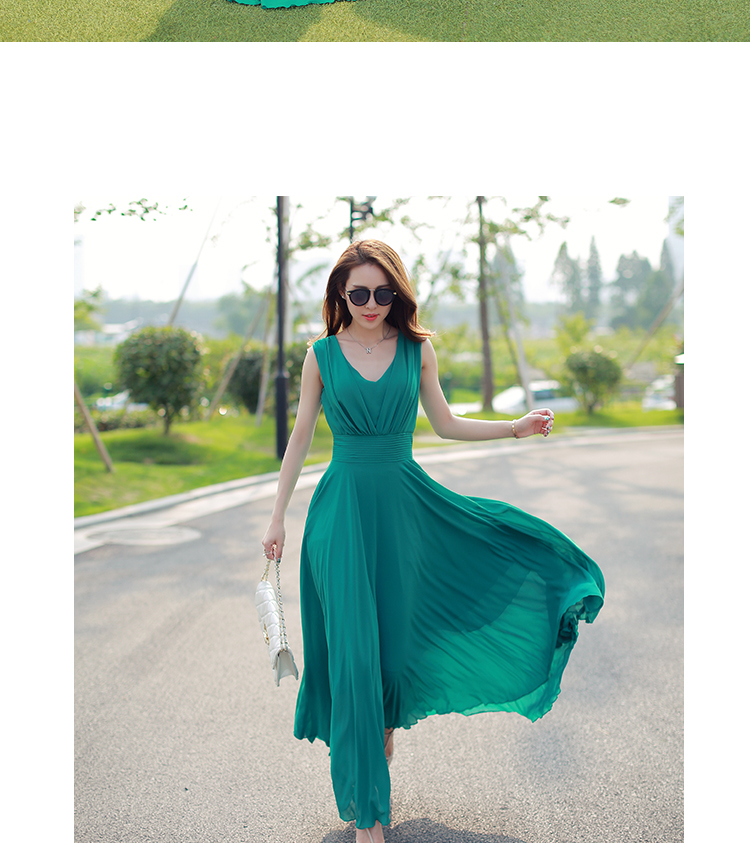2015 Summer Plus size Woman Casual Chiffon Long dress Solid sleeveless V-Neck Floor length White Color S~XXL Women clothing -1