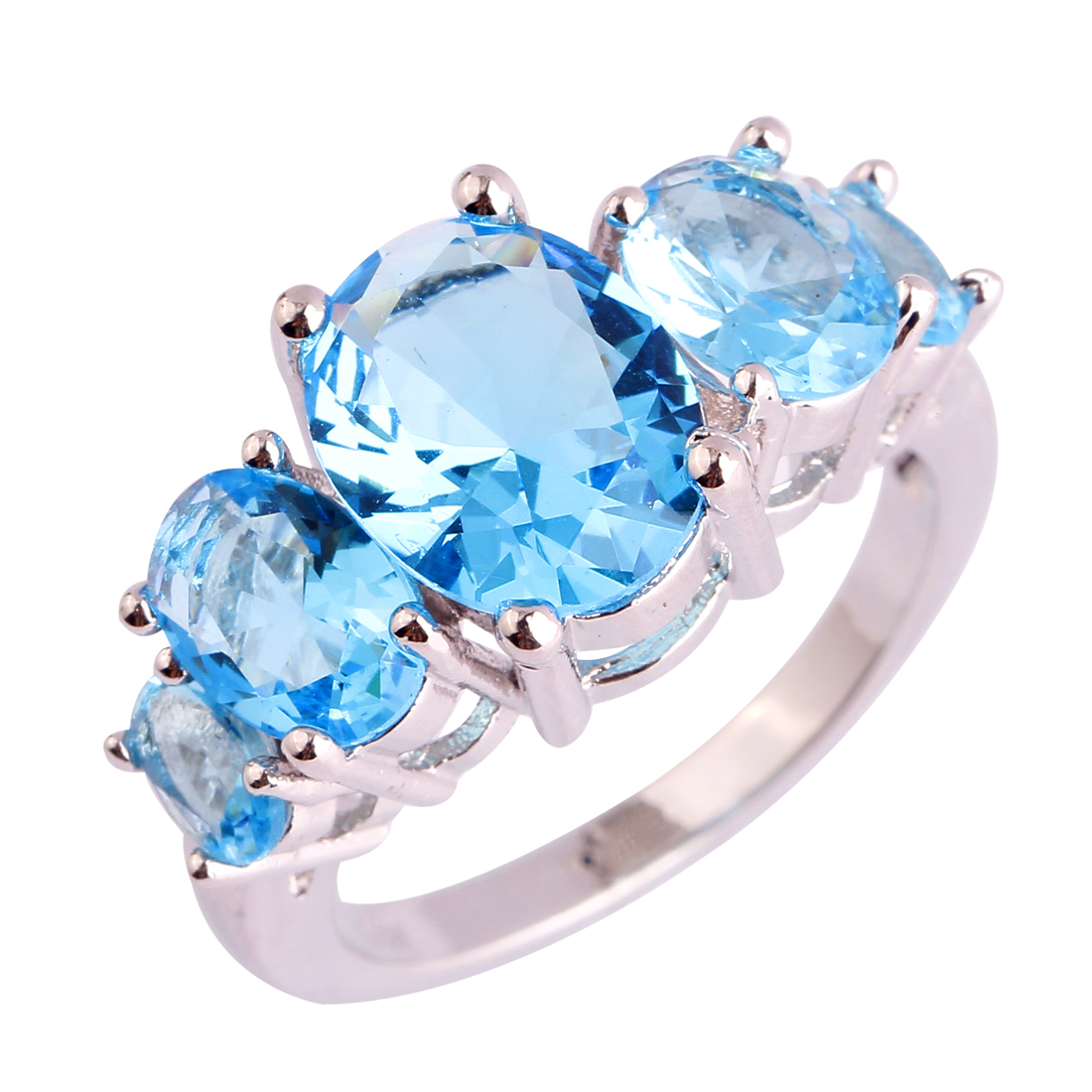 New Art Deco Fashion Jewelry Blue Topaz 925 Silver Ring Size 6 7 8 9 10