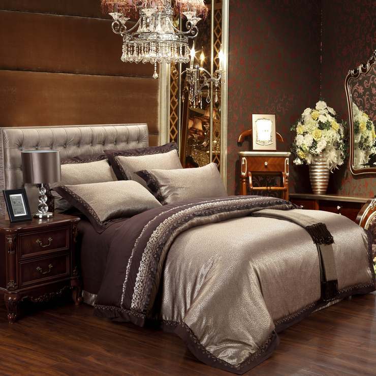 New Hot!Queen&King size 4pcs Luxury bed linen bedding set tribute silk+CottonJacquard duvet cover bed sheet bedclothes bedspread