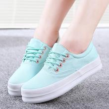 2015 New Style Solid Lace Up Women Canvas Shoes Platform Sneakers Casual Low Top Thick Sole