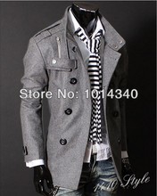 Free Shipping  2013 men fashion double-breasted collar badges and long sections it windbreaker jacket high quality oversized 3XL