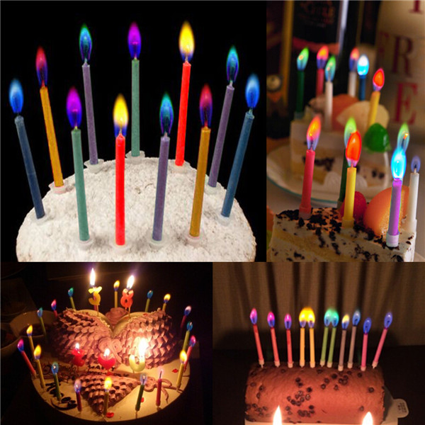 6pcs Birthday Cake Candles Assorted Colored Flames Safe Taper Chime Party Decor
