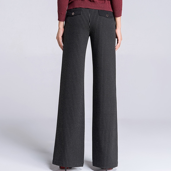 Свободного покроя женские брюки костюм широкий полосы высокое качество высокой талией длинные женские брюки широкого покроя штаны азиатский / Tag размер 26 - 32