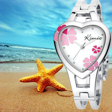 KIMIO lady fashion bracelet quartz watch ladies Love heart Lucky clovers pattern dial women wristwatch free